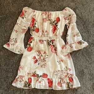 Guess Dress White With Flowers